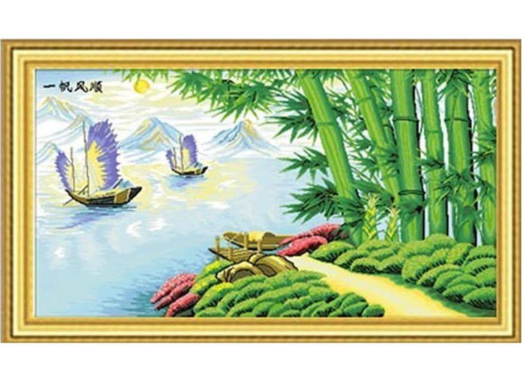 千尚精准印布十字绣成品 一帆风顺节节高 风景客厅大幅成品大画 棉线