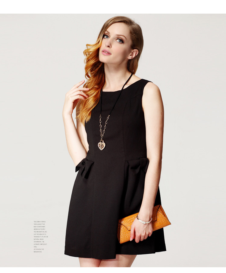 卡路约翰 2013夏季甜美优雅蝴蝶结收腰圆领无袖雪纺连衣裙63160208