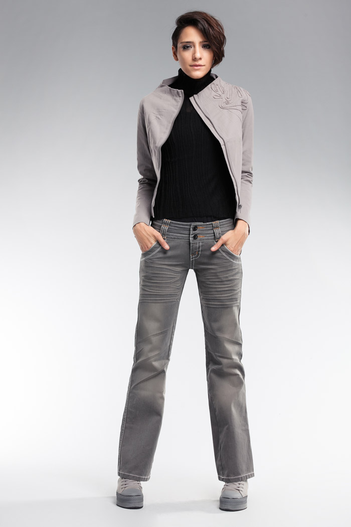 圣迪奥 sdeer 复古磨白高腰纯棉直筒牛仔裤9480862 德国灰/87 m(165