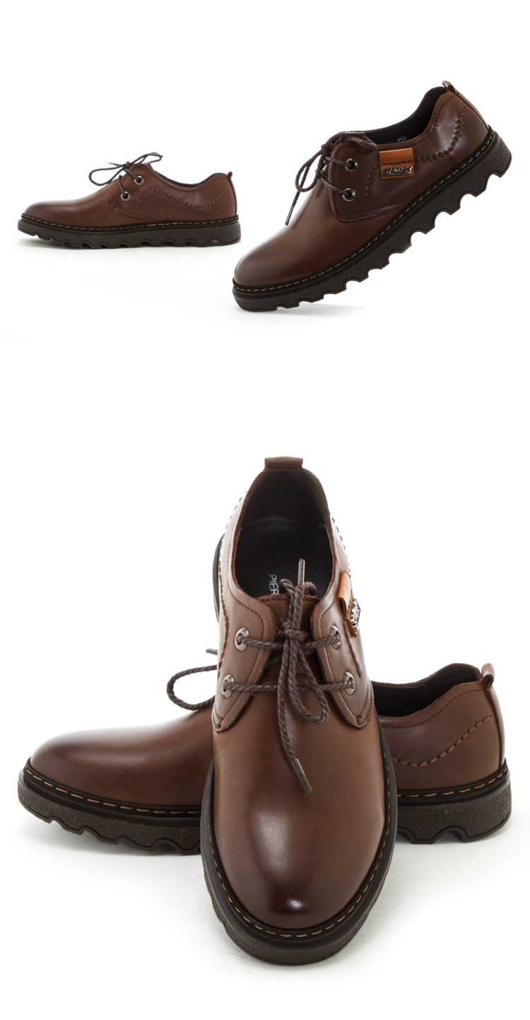 预售皮尔世绅头层牛皮真皮内里金属扣系带男鞋g63411002 卡其 41