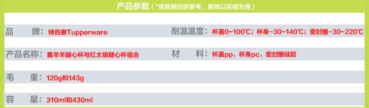 特百惠Tupperware 2013款彩印莹彩水杯 310ml与430ml 喜羊羊与灰太狼