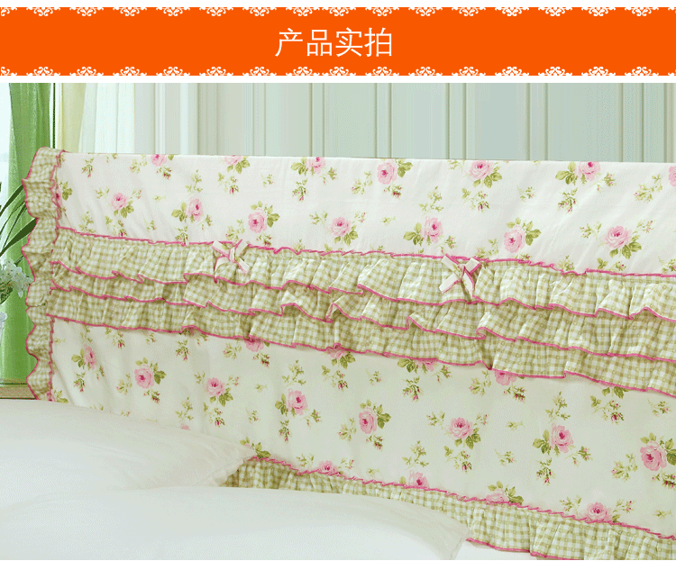 悟妙家纺韩版蝴蝶结床头罩 全棉床头防尘套 荷塘月色 180*50cm