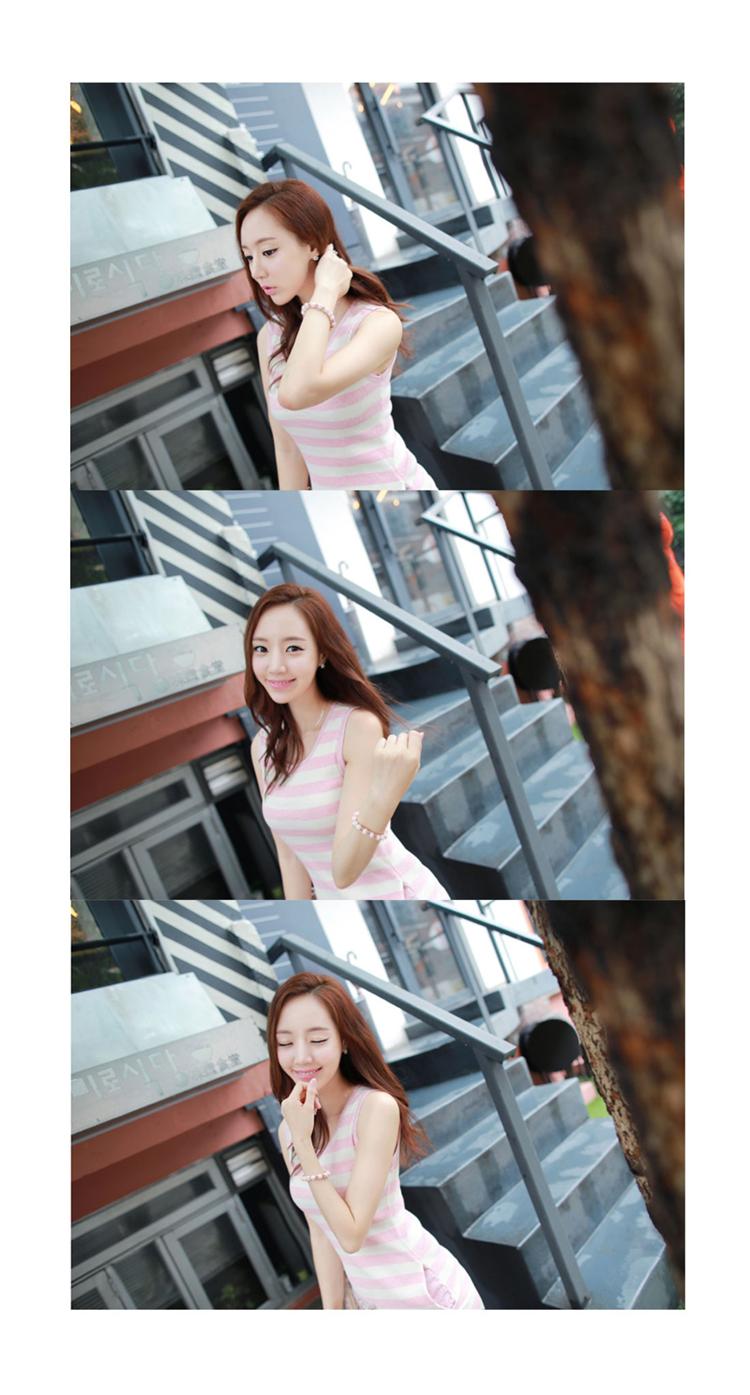 奥利弗oliver 2014春夏装新款韩版女装条纹圆领休闲包臀背心连衣裙823