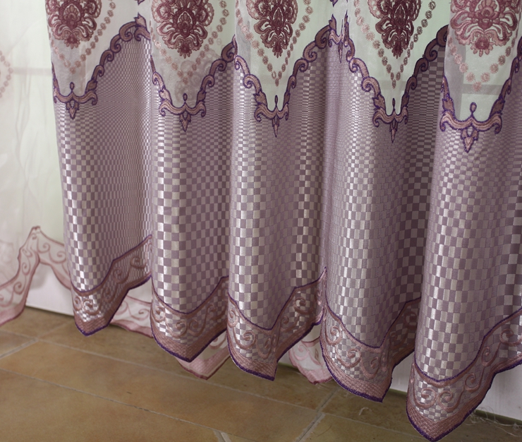 红山玉时尚简约绣花窗帘成品定制 客厅遮光/装饰窗帘纱帘窗帘布 紫色