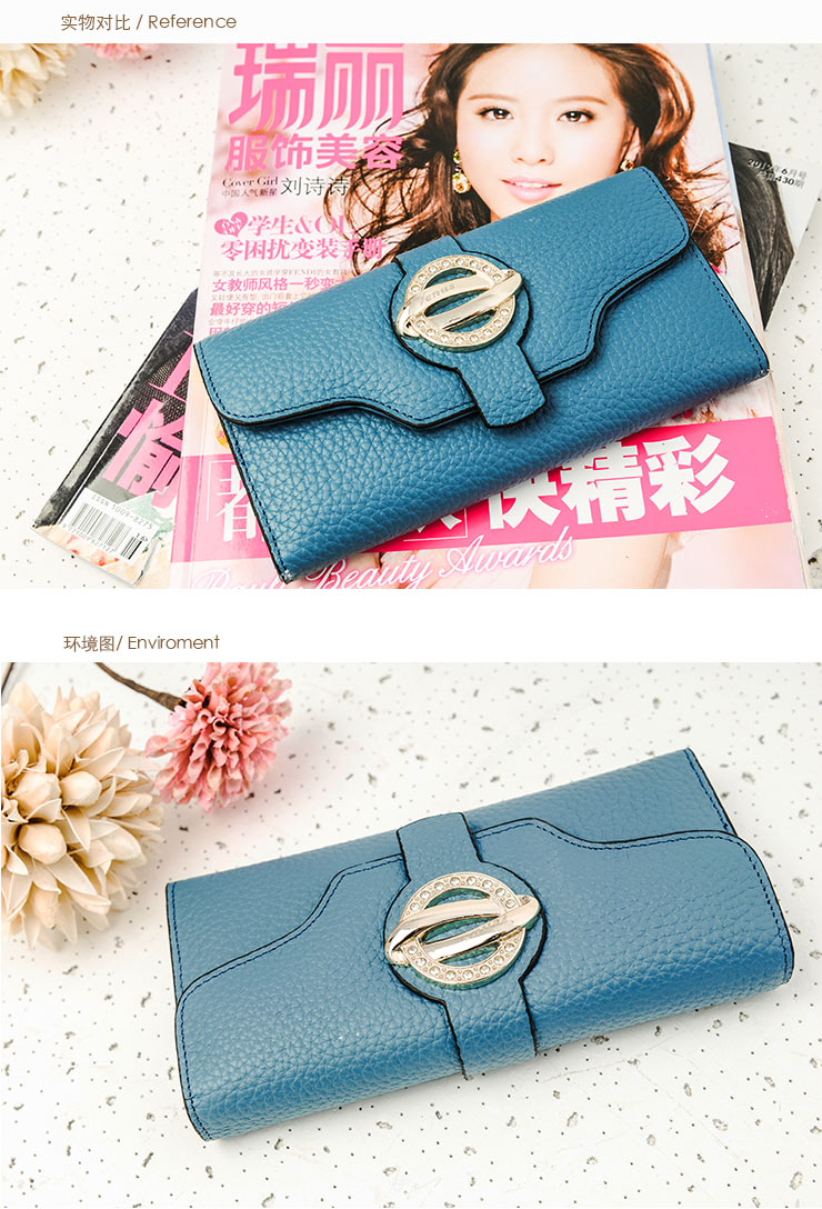 维纳斯venus 长款女式钱包 头层牛皮摔纹皮女包三折长夹银包手拿包027