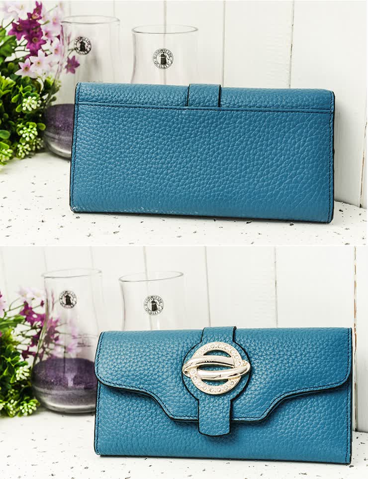 维纳斯venus 长款女式钱包 头层牛皮摔纹皮女包三折长夹银包手拿包027