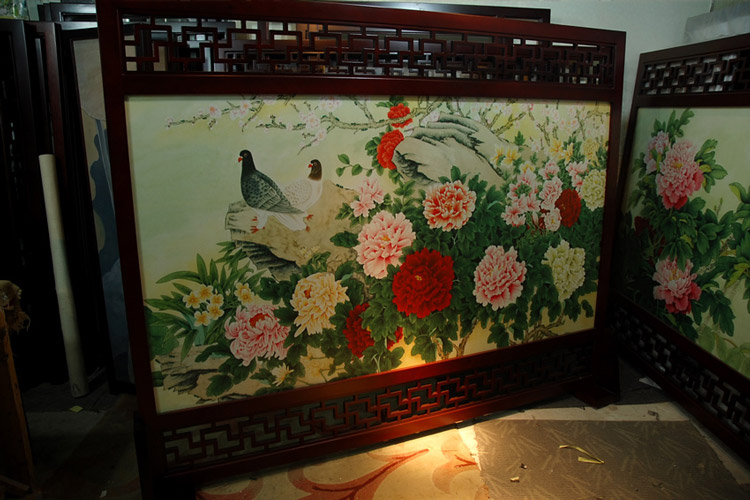 
                                        定制胡桃木雕花屏风中式改善风水客厅餐厅隔断 九鲤戏荷 半透屏风                