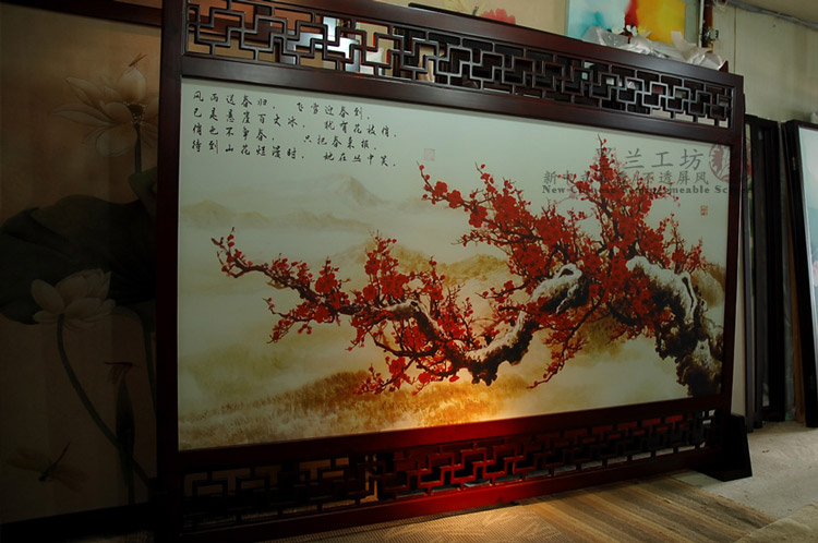 
                                        定制胡桃木雕花屏风中式改善风水客厅餐厅隔断 九鲤戏荷 半透屏风                