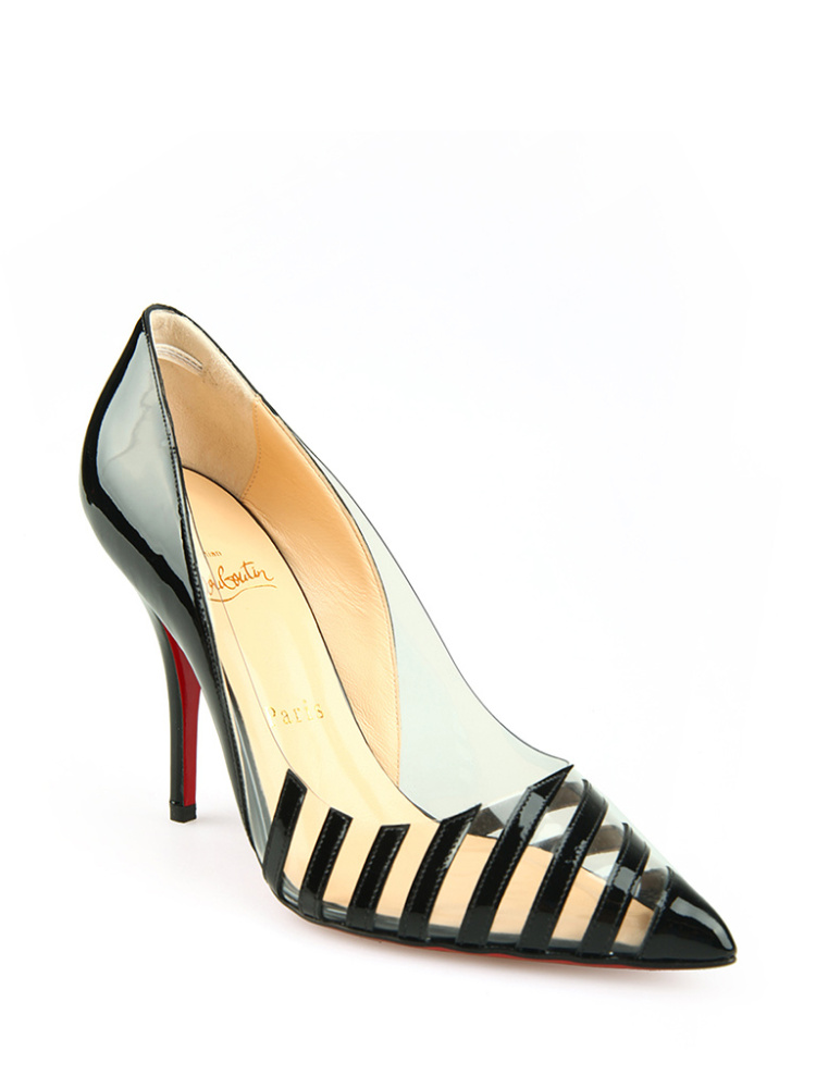 christian louboutin黑色牛皮与橡胶拼接材质拼接设计女士单鞋 黑色