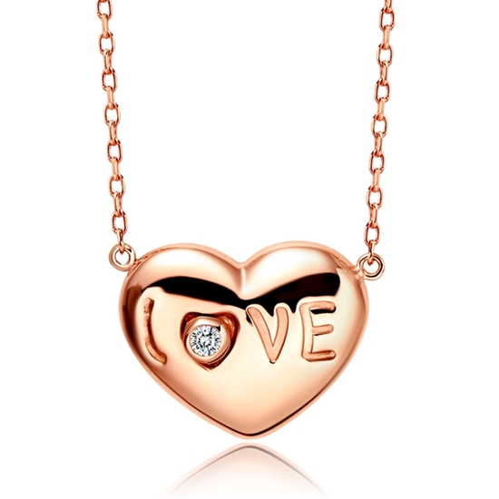 周大福 心形love 10k金镶钻石项链/吊坠 cu2915 1.55g14寸