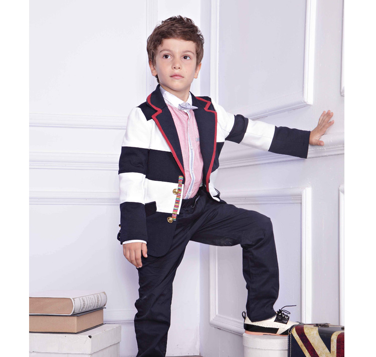 英国牛津大学 男童西装外套2013新款儿童秋装西服潮休闲男童装 蓝条