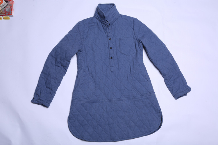 晗菲茹梦冬季新款棉服女 2013韩版休闲棉衬衣 打底棉衣翻领纯色中长款棉服A981 牛仔蓝 L