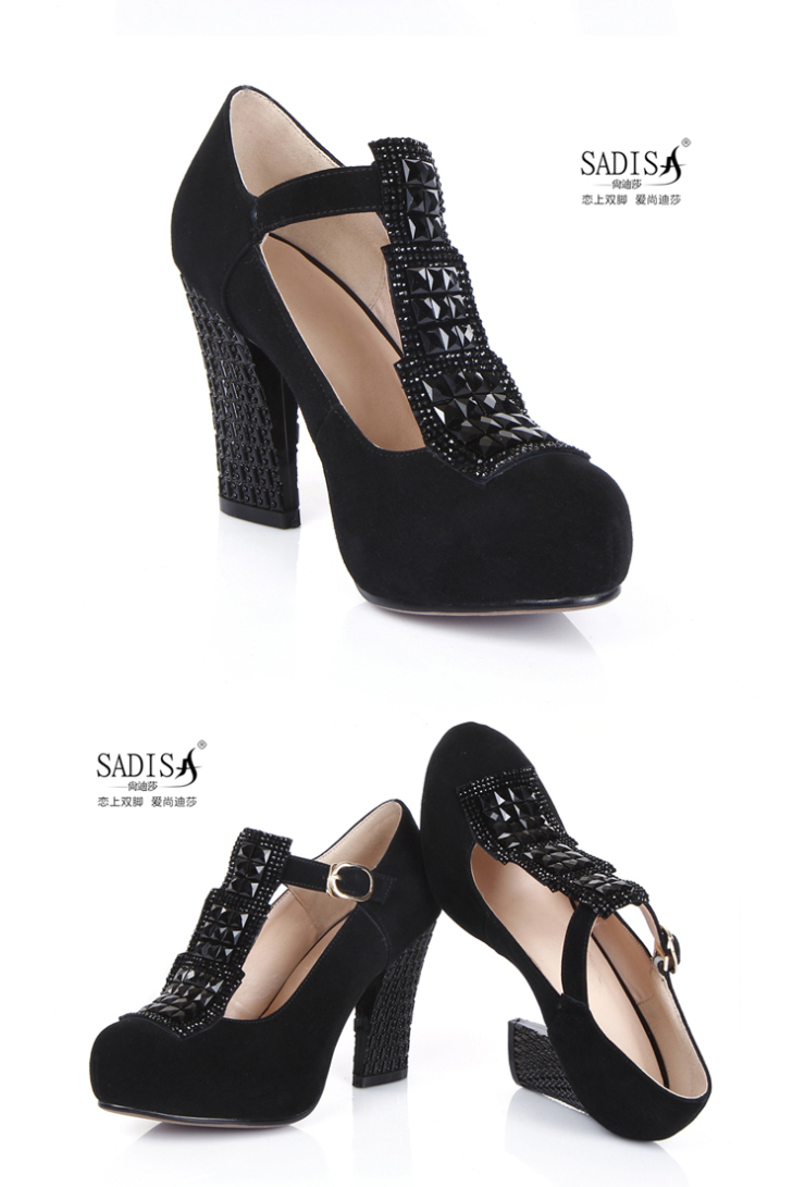 尚迪莎2013秋季新款磨砂羊皮牛筋底高跟女鞋t型带浅口单鞋f230 酒红