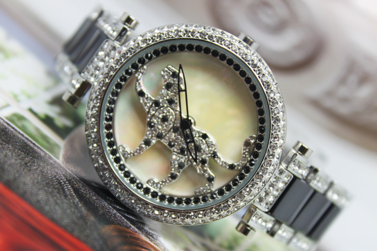 女表 蒙太奇(mottoes) 蒙太奇(mottoes)手表水钻石英表女表金钱豹陶瓷