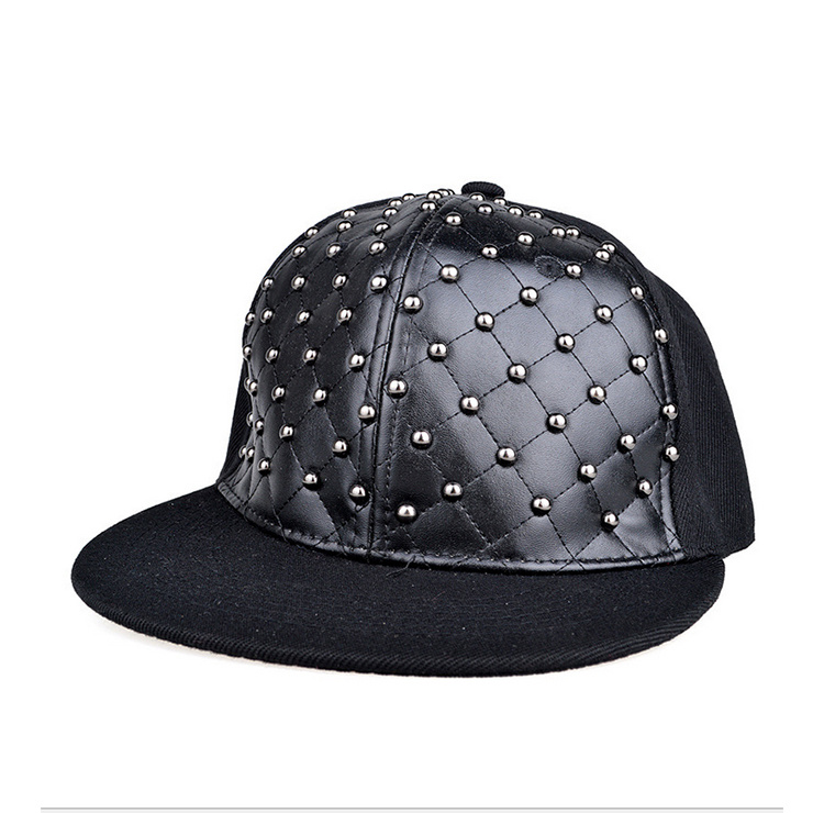 韩版朋克圆铆钉平沿帽嘻哈帽 hiphop街舞帽 皮质棒球帽mmz131185 黑色