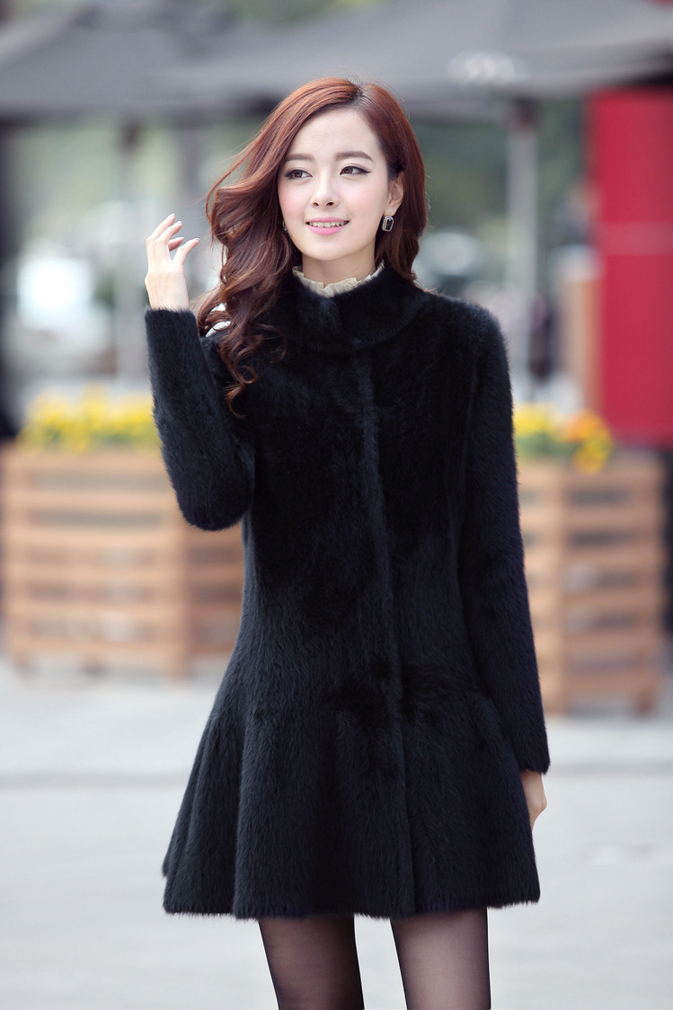 正品2013冬款 韩版海宁水貂绒大衣 修身中长款貂绒外套女 玫红色 xl