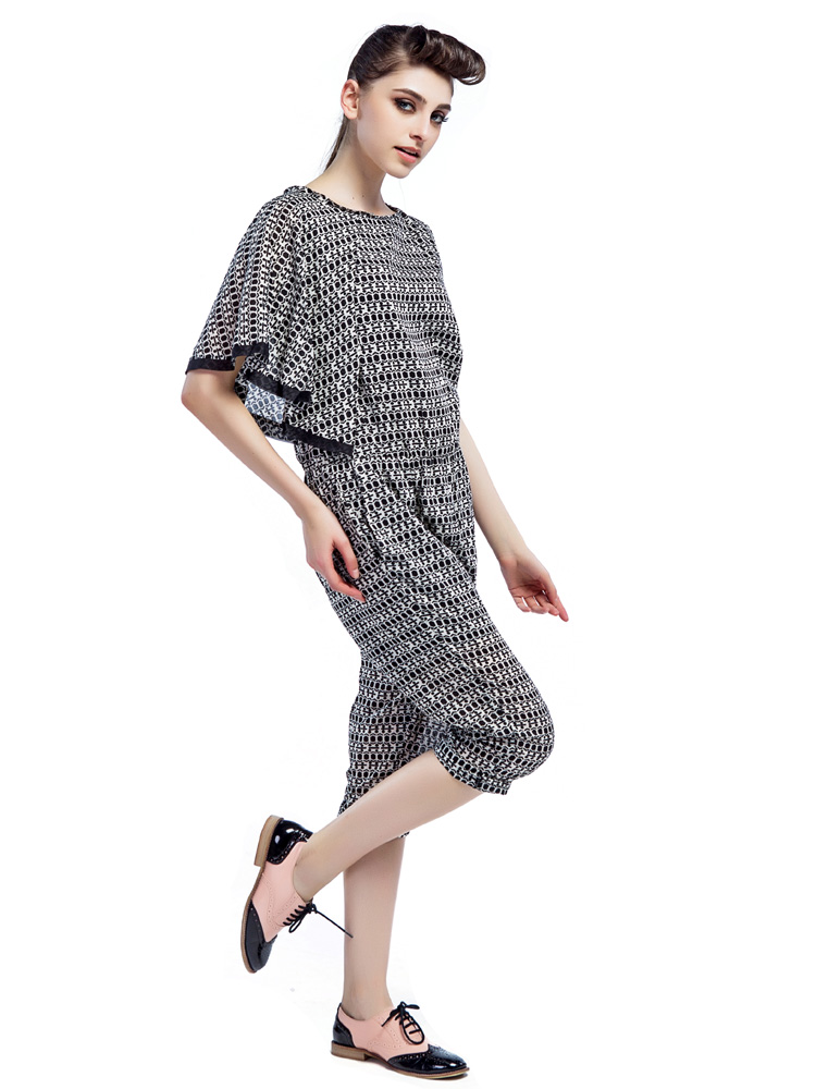 dazzle/地素 2014秋装 新款女装 黑白连体裤-222p611 黑色 s