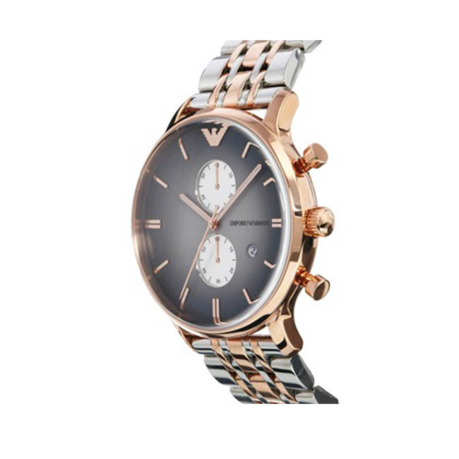 armani 阿玛尼 玫瑰金不锈钢带灰黑色盘面石英男表 ar1721