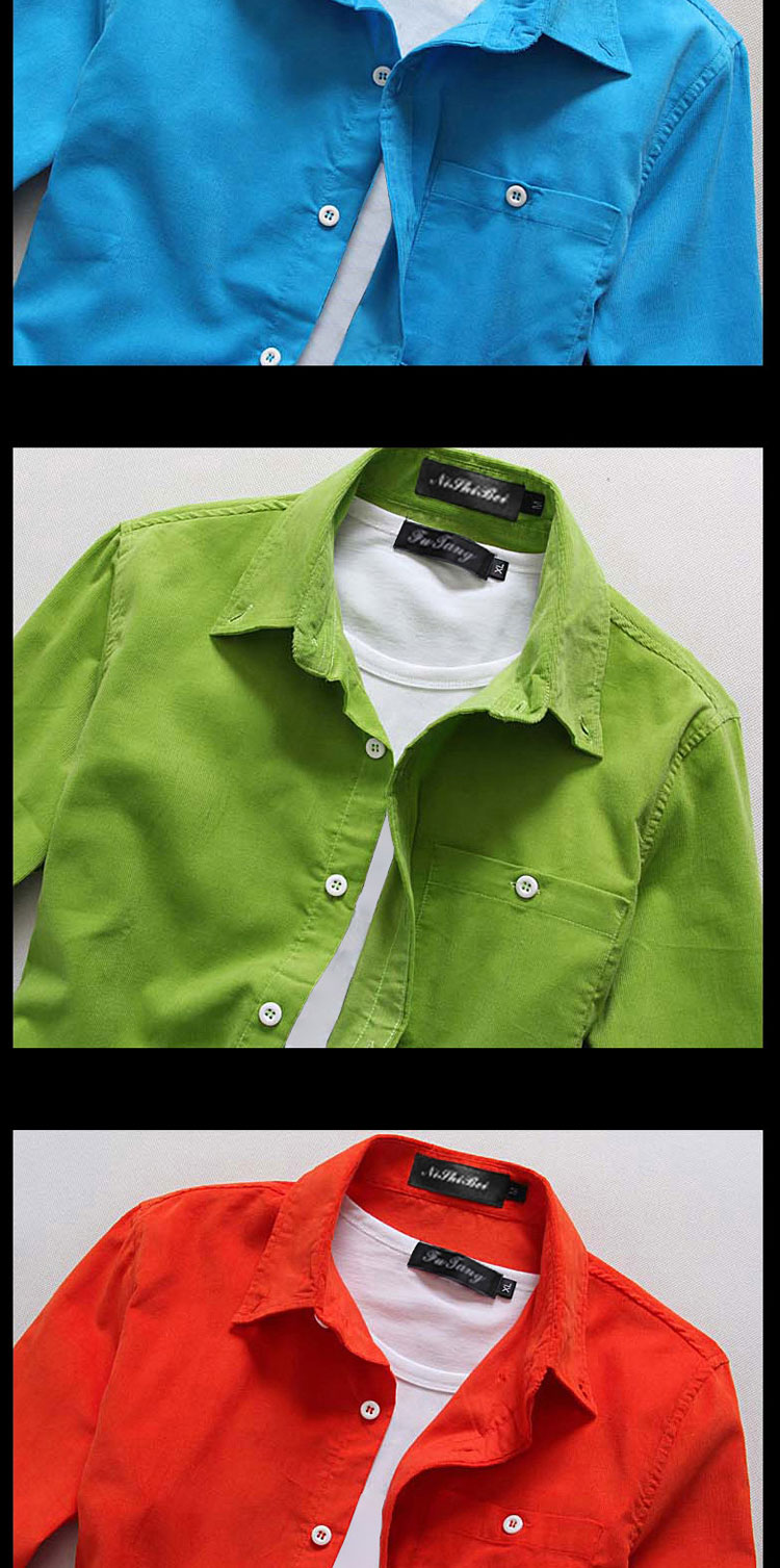 汐洛可 爆款跑量款2013秋冬装男士灯芯绒衬衫 墨绿色 m