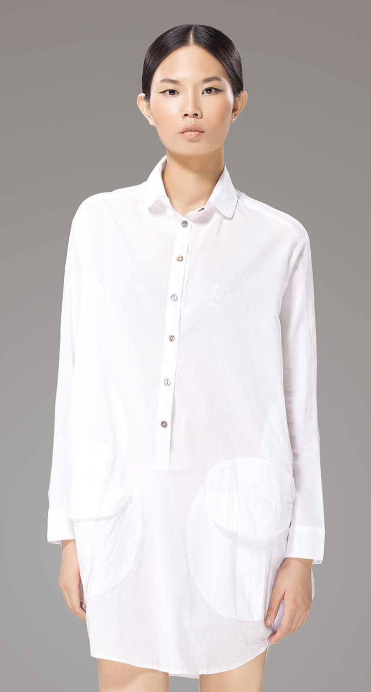 衣色色原创女装秋冬新款半开襟全棉长款衬衫d086 深军绿 均码f