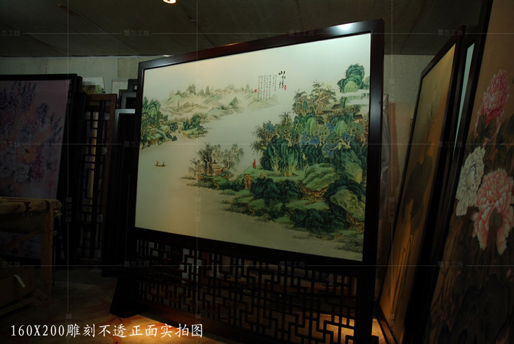 
                                        定制胡桃木雕花屏风中式改善风水客厅餐厅隔断 九鲤戏荷 半透屏风                