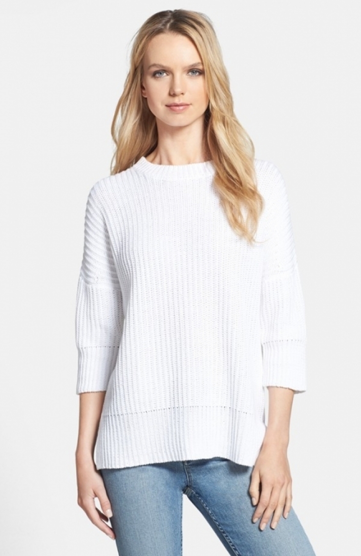 color : white  chunky linen-blend yarns add layer-ready airiness