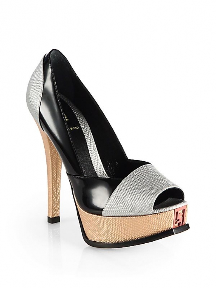 芬迪fendi 女式鱼嘴高跟鞋 silver black q00025106