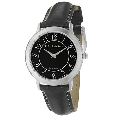 calvin klein 卡尔文·克莱恩 女士圆形皮革表带指针石英表 k8713104