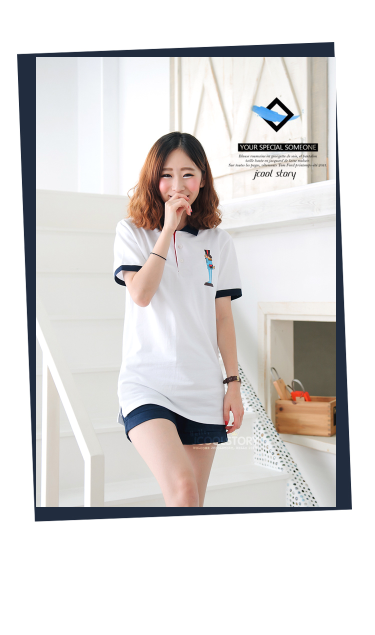 jcoolstory韩国2016夏装新款兵士翻领宽松短袖t恤女韩版polo衫 白色 均码