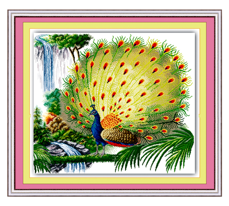 鸿胤皇室蒙娜丽莎十字绣孔雀开屏图孔雀十字绣画印花十字绣孔雀款 w09