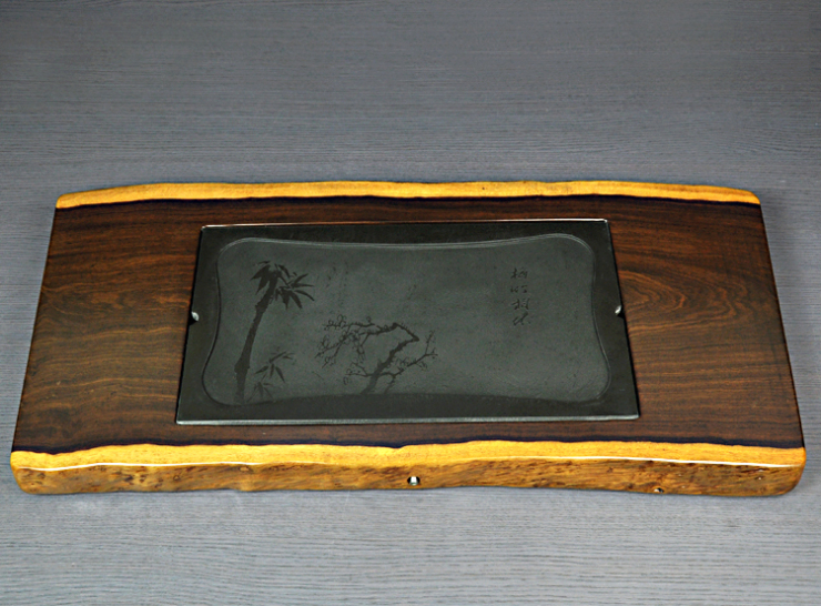 唐丰 整块黑檀木茶盘 黑金石盘面结合一体 高档功夫茶盘tf-1407