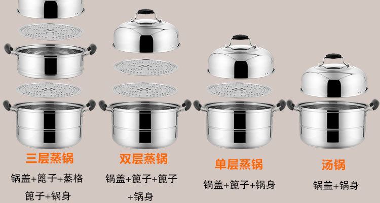 
                                        嘉能26-38cm三层不锈钢复底蒸锅电磁炉可用 无磁三层28cm                