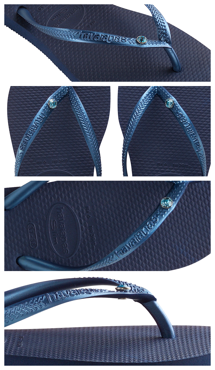 havaianas人字拖细带女款防滑slim施华洛世奇水晶深蓝拖鞋哈瓦那 39