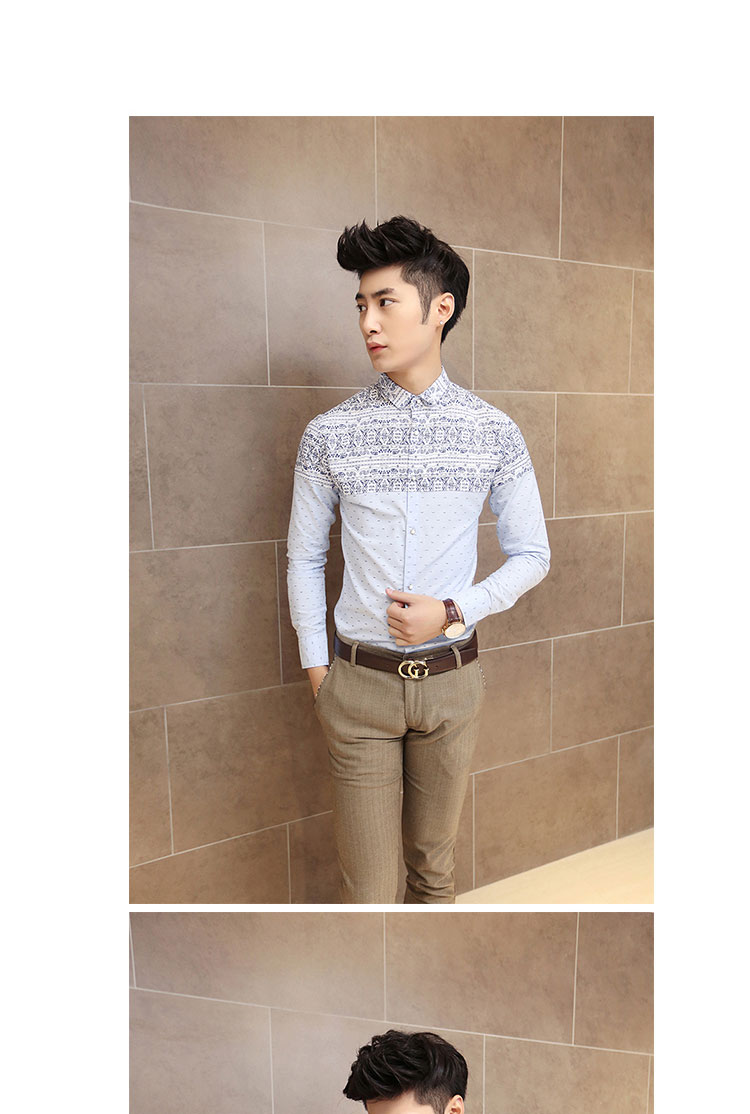 himto 2014春装新款男士拼接清新风长袖衬衫 百搭休闲衬衣男 白色 xl