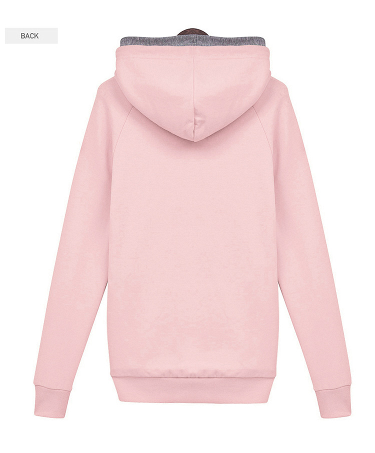 2014春装欧美新款时尚休闲双层帽领连帽卫衣加大码女装潮品 粉色 xl