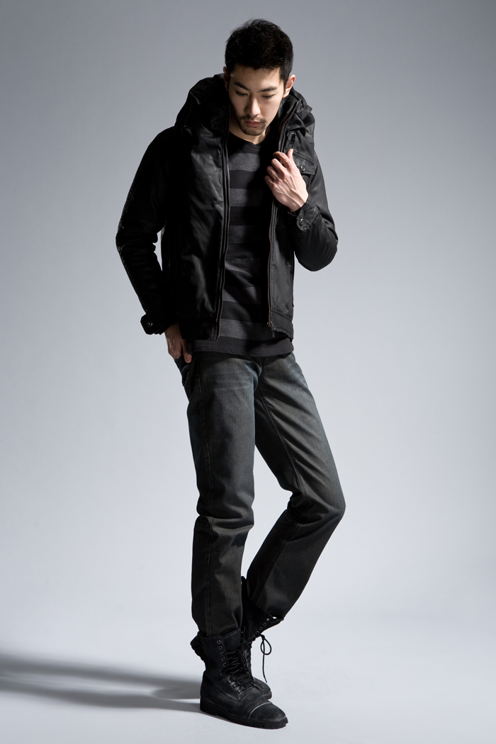 圣迪奥 sdeer 2013冬装新款男酷黑涂层防风夹克1472376 经典黑/91 s