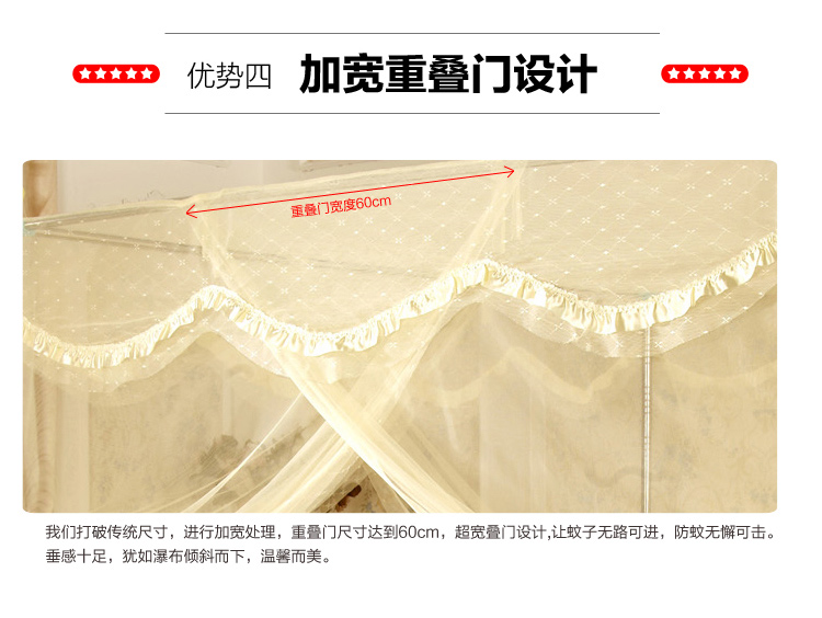 金喜路家纺 三开门落地蚊帐加高加密方顶学生防蚊床上用品单双人宫廷蚊帐 21mm钢管塔芙-黄色 2.0m床