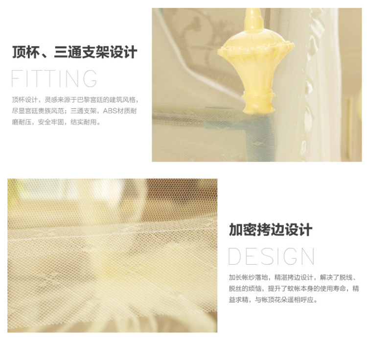 金喜路家纺 三开门落地蚊帐加高加密方顶学生防蚊床上用品单双人宫廷蚊帐 21mm钢管塔芙-黄色 2.0m床