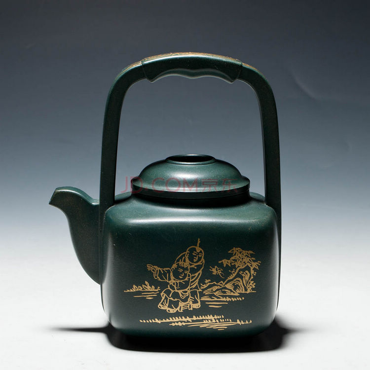 新寅陶艺 宜兴紫砂壶 【钰提梁】壶 民国绿泥 450cc