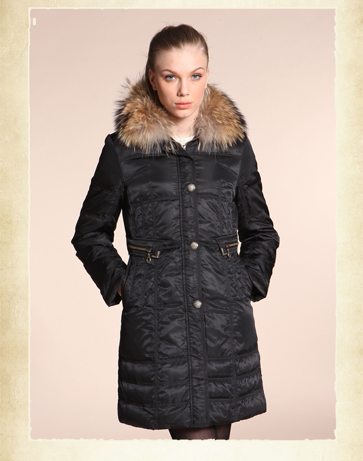 太阳谷 2013新款女装羽绒服 顶级白鸭绒 长款修身毛领羽绒外套 k-966