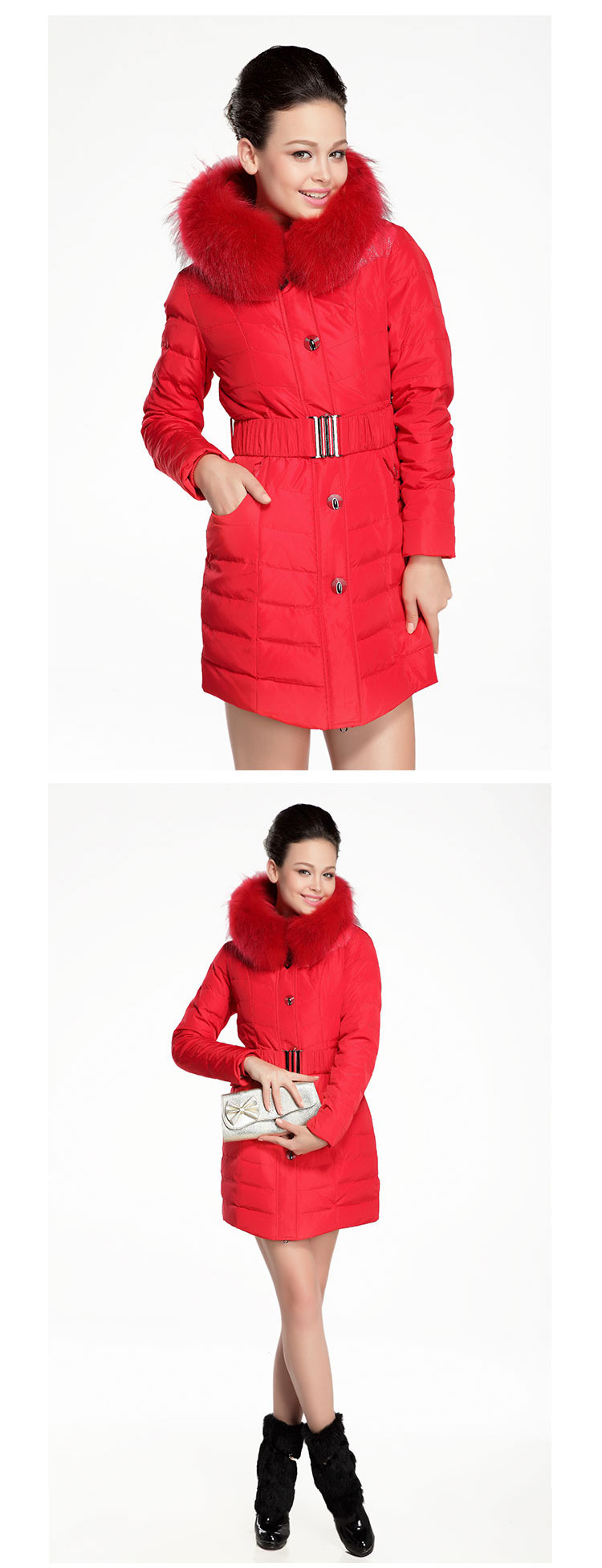 红叶精灵 特价冬装女新款薄款毛领袖修身短款羽绒服女正品 潮 黑色 l