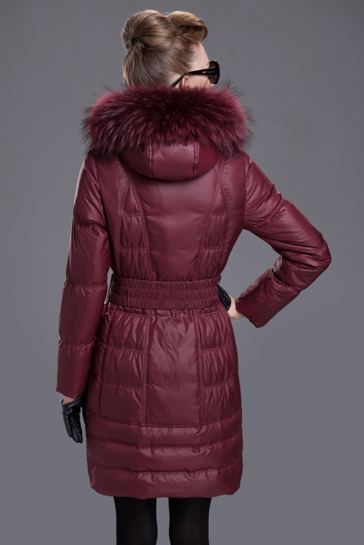 斯科维尔羽绒服 女 中长款欧美大毛领加厚羽绒服女正品清仓7222 墨绿