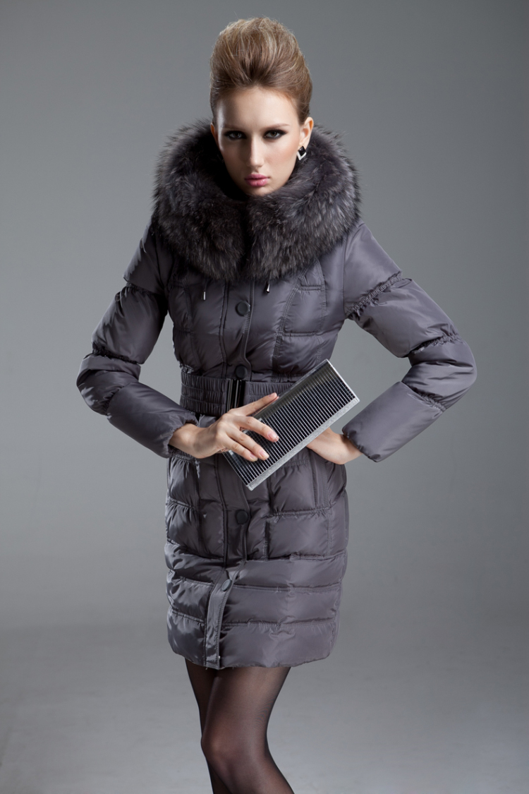 斯科维尔羽绒服 女 中长款欧美大毛领加厚羽绒服女正品清仓7222 墨绿