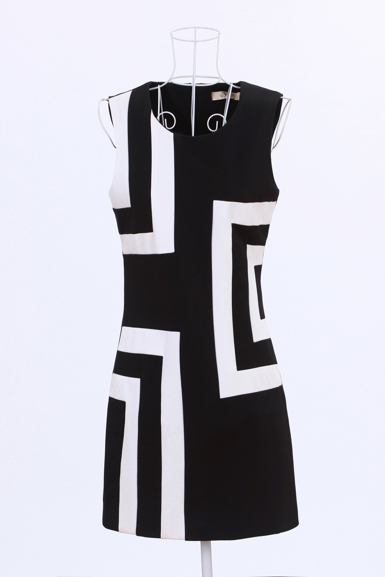 hhtop 货到付款 韩版2014春装新款无袖黑白拼接修身百搭连衣裙背心裙