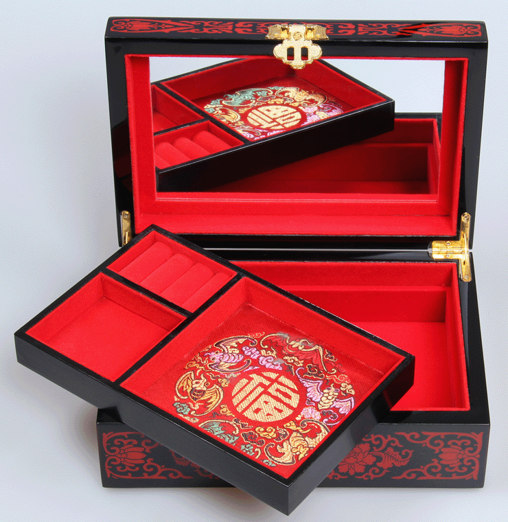 山西馆特色岛平遥漆器首饰盒新婚结婚山西礼品堆金双牡丹