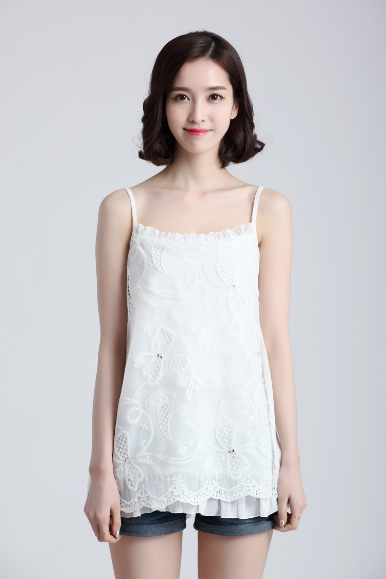 井夏2014d夏季新款蕾丝镂空纱边吊带衫打底小背心w75 白色