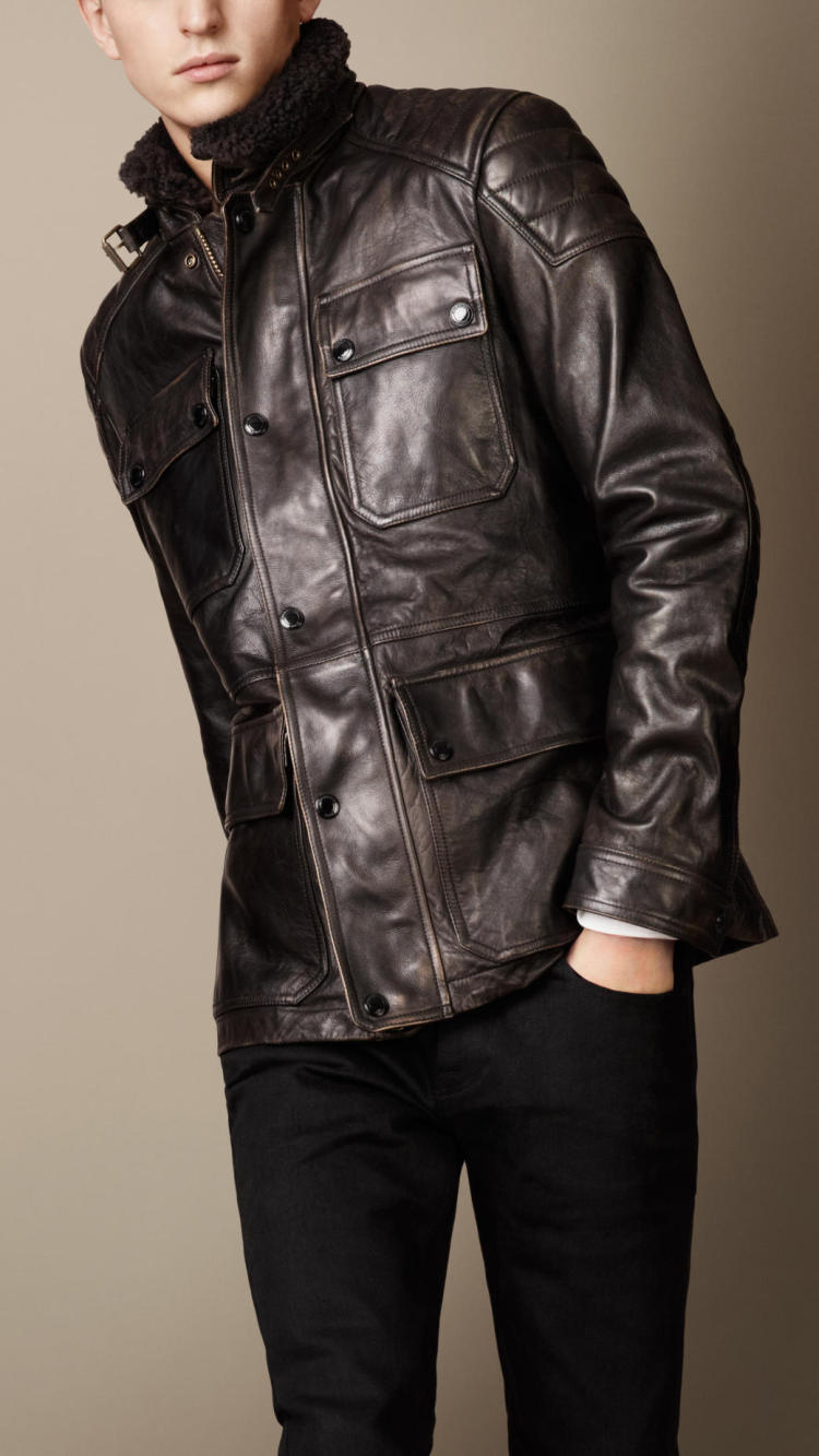 品 牌:  burberry / 巴宝莉  商品名称: 男士皮质机车战地夹克 颜色