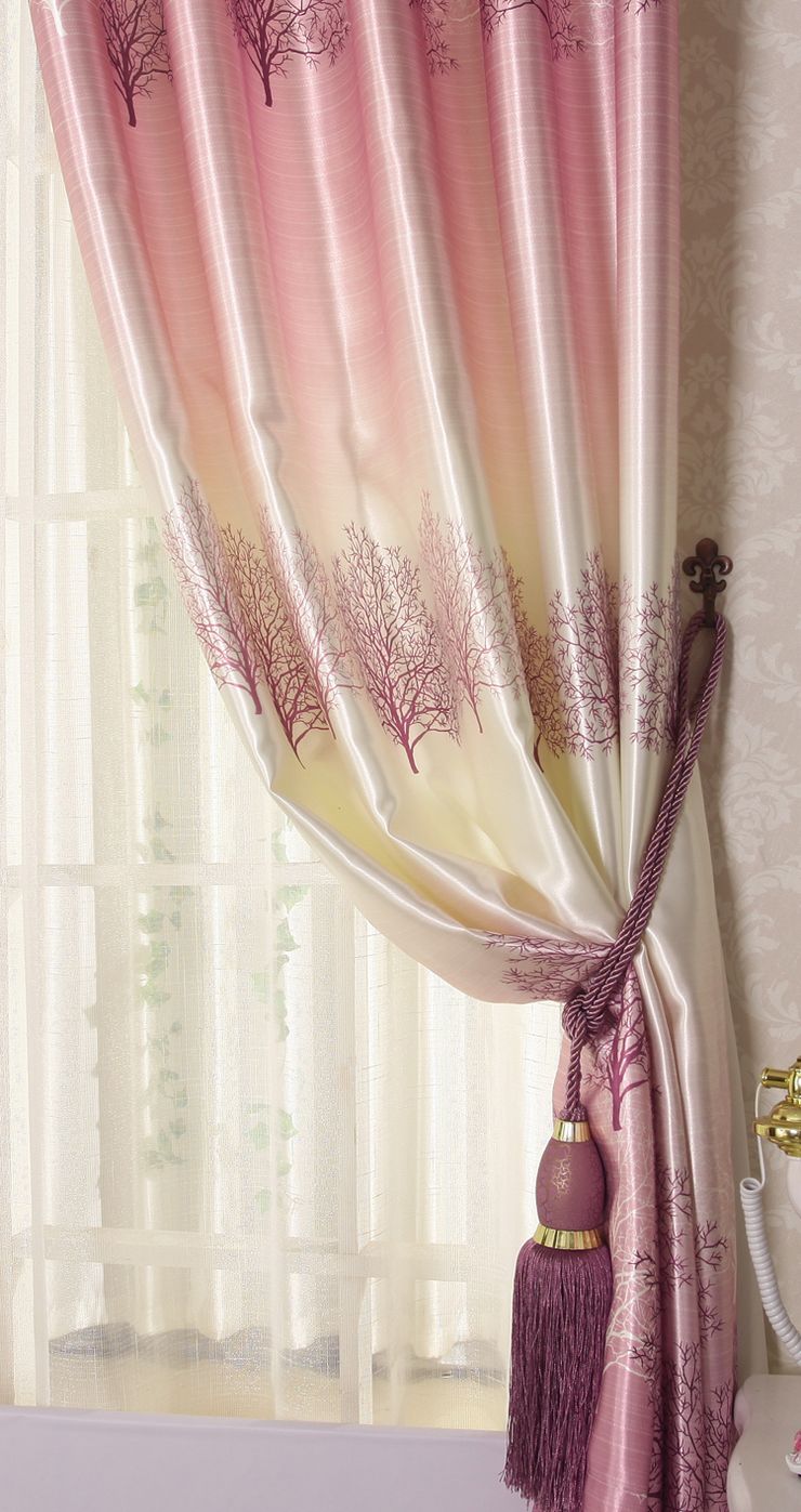 三巧家纺 发财树高档白丝遮光阳台飘窗成品定制短窗帘 红色 窗帘1片1.