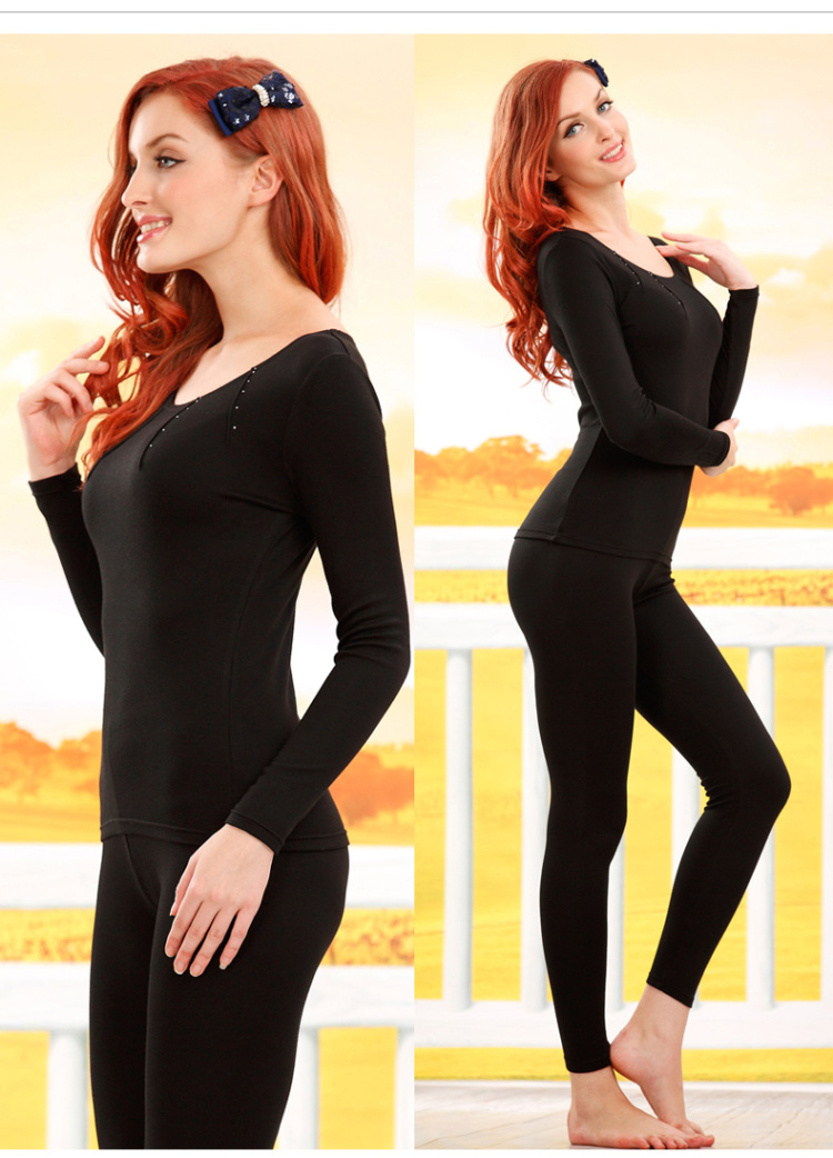 康妮雅秋冬新品内衣 女士纤维圆领烫钻发热保暖内衣套装120y2626 68