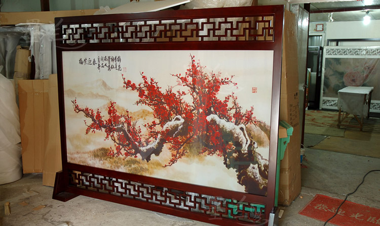 
                                        定制胡桃木雕花屏风中式改善风水客厅餐厅隔断 九鲤戏荷 半透屏风                